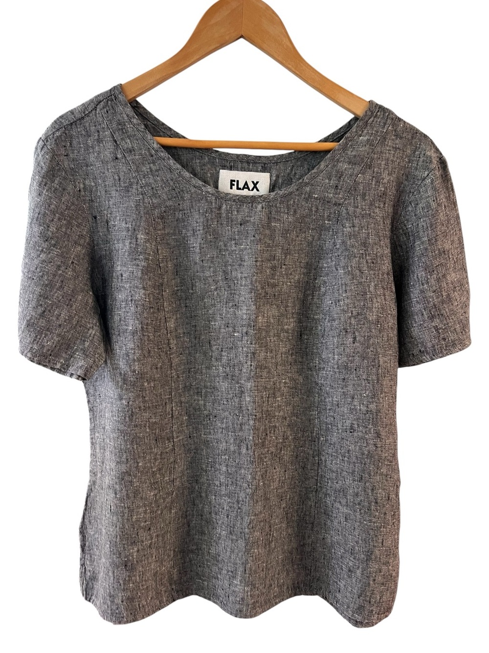 Flax Gray Linen Short Sleeve Scoop Neck Top size M excellent condition